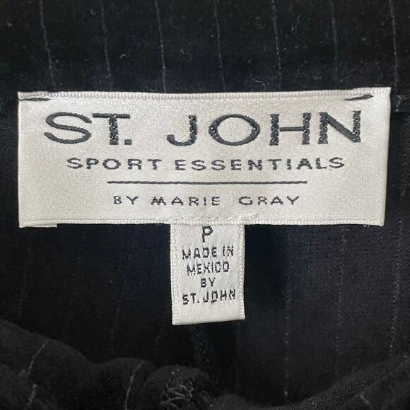 St. John Sport Marie Gray Pants Womens Petite Black Velvet Striped Straight Leg - Picture 10 of 13